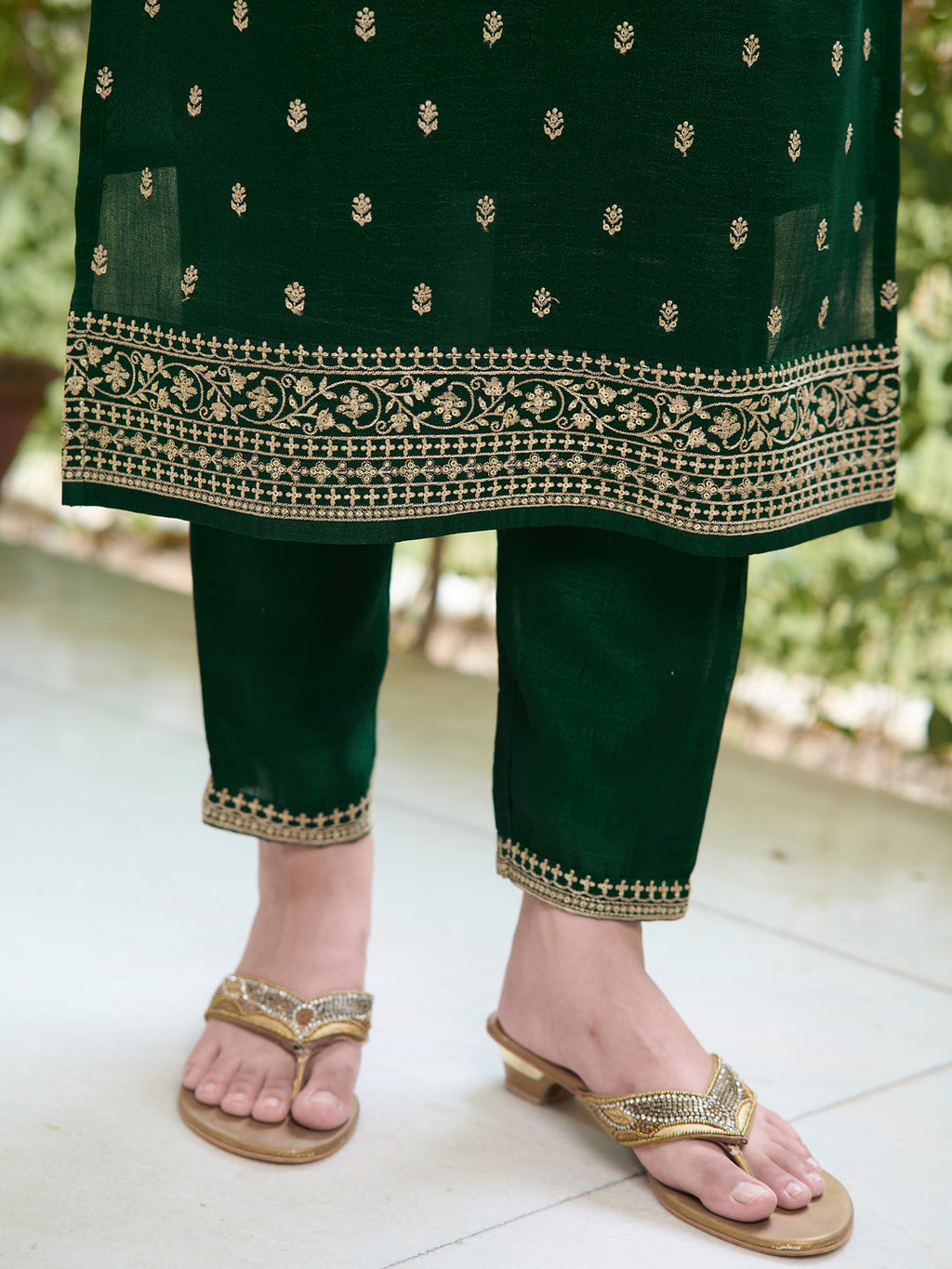 Embroidered Kurta With Pant & Embroidered Dupatta, Bottle-Green - Hiral Fashion | Grocsy