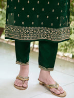 Embroidered Kurta With Pant & Embroidered Dupatta, Bottle-Green - Hiral Fashion | Grocsy