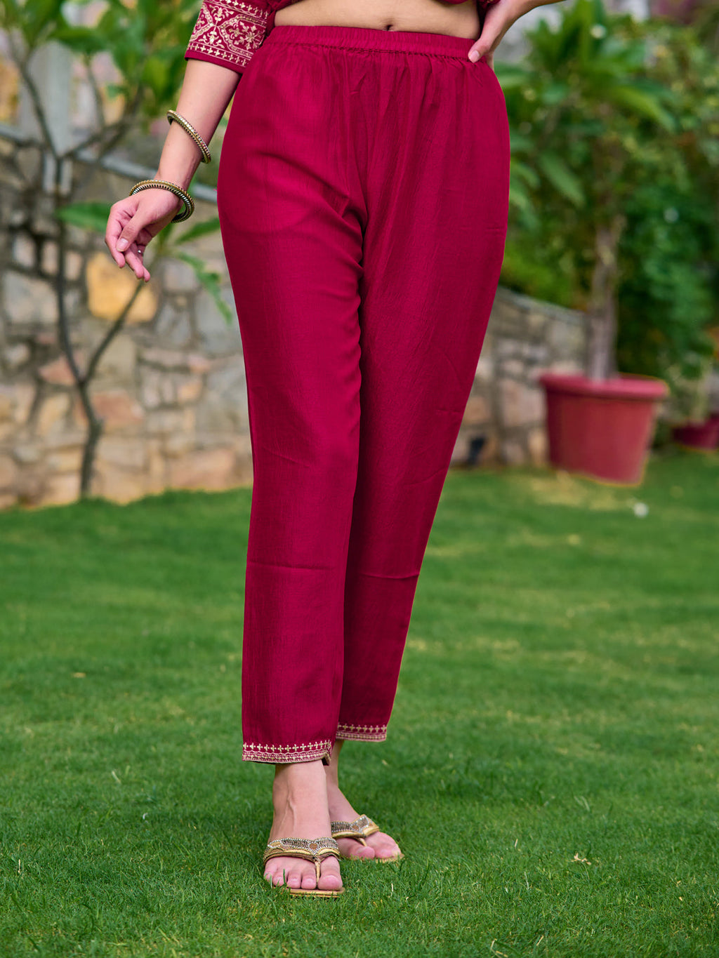 Embroidered Kurta With Pant & Embroidered Dupatta, Pink - Hiral Fashion | Grocsy