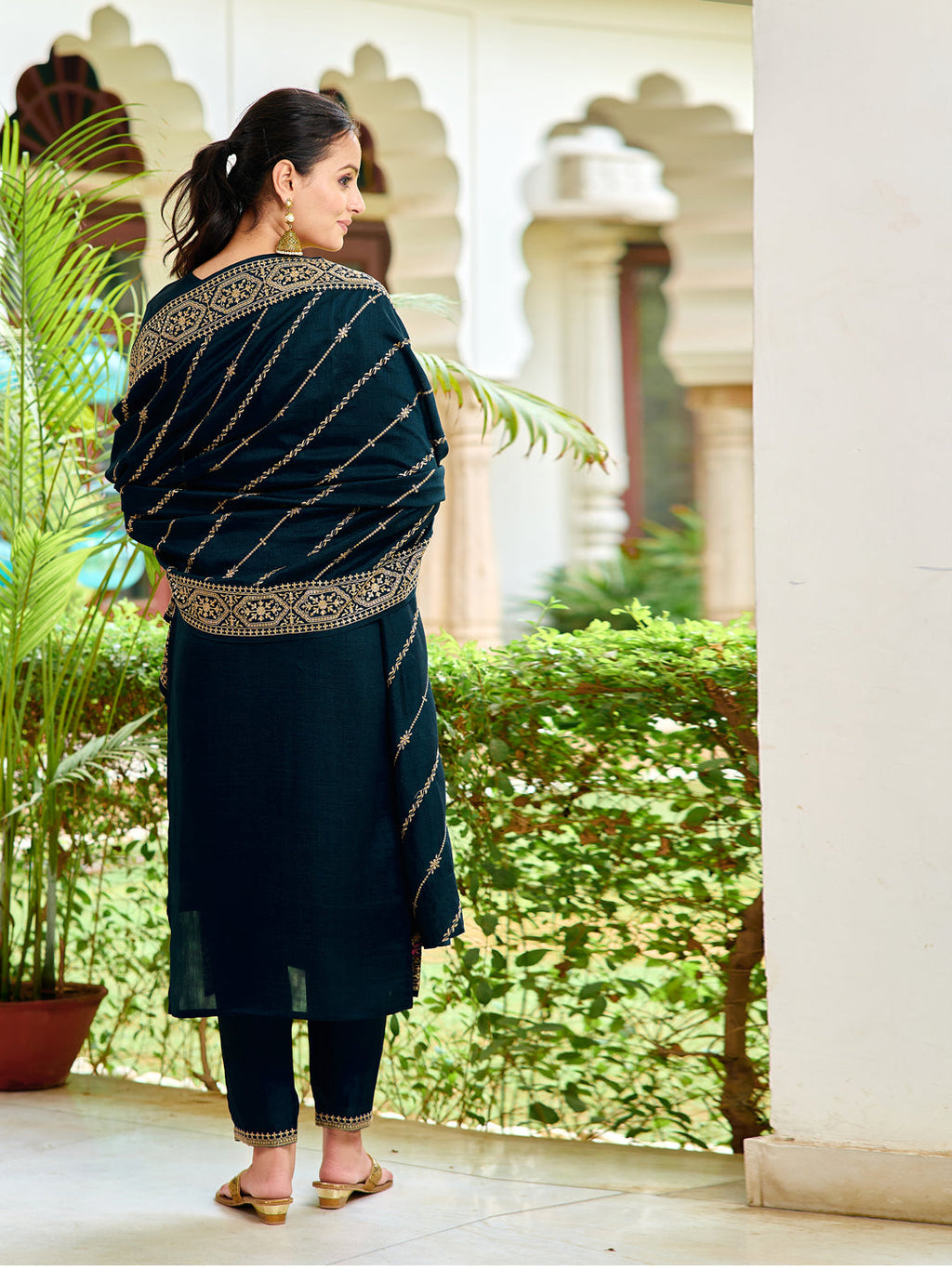 Embroidered Kurta With Pant & Embroidered Dupatta, Navy Blue - Hiral Fashion | Grocsy