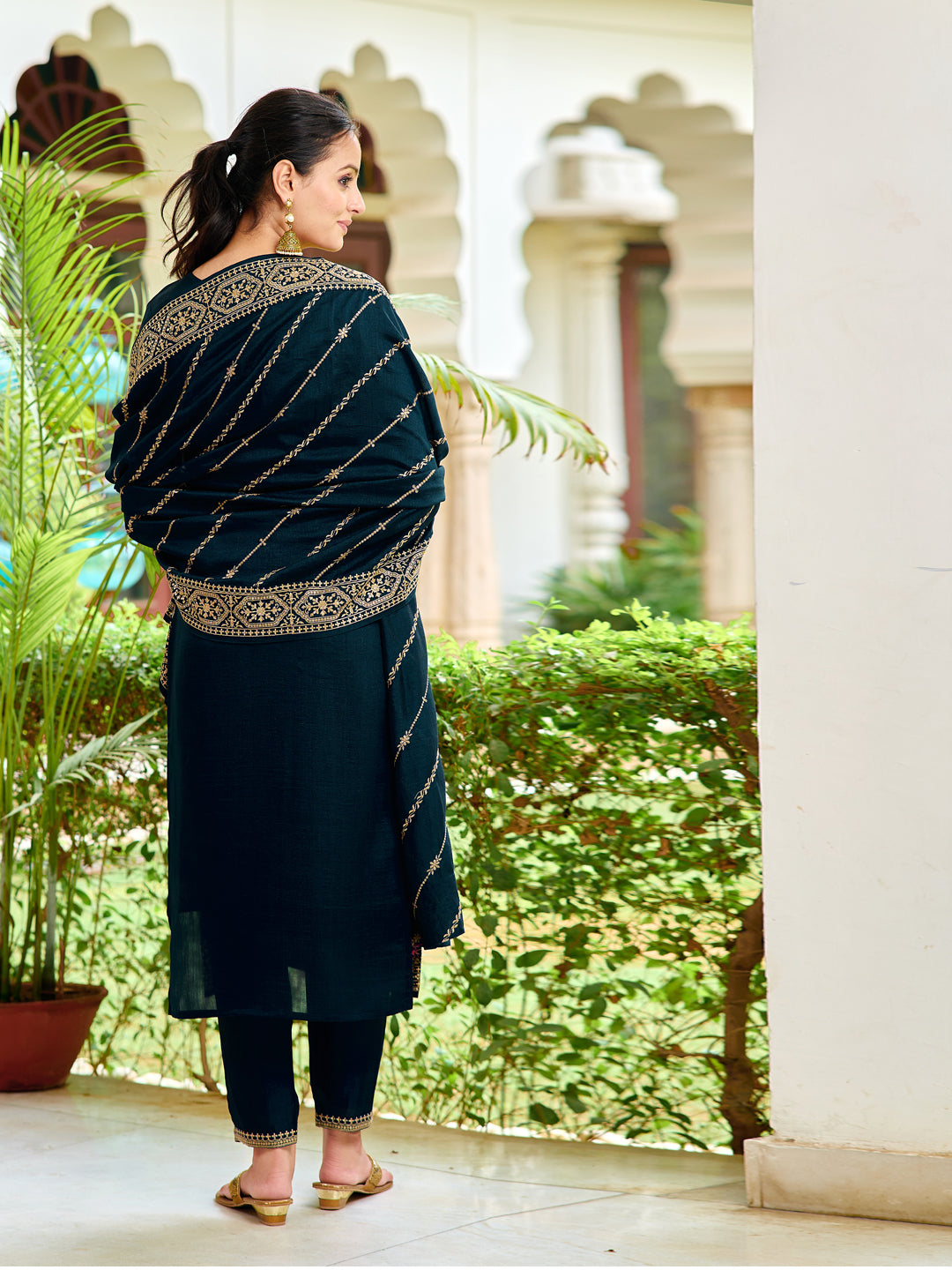 Embroidered Kurta With Pant & Embroidered Dupatta, Navy Blue - Hiral Fashion | Grocsy