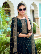 Embroidered Kurta With Pant & Embroidered Dupatta, Navy Blue - Hiral Fashion | Grocsy