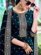 Embroidered Kurta With Pant & Embroidered Dupatta, Navy Blue - Hiral Fashion | Grocsy
