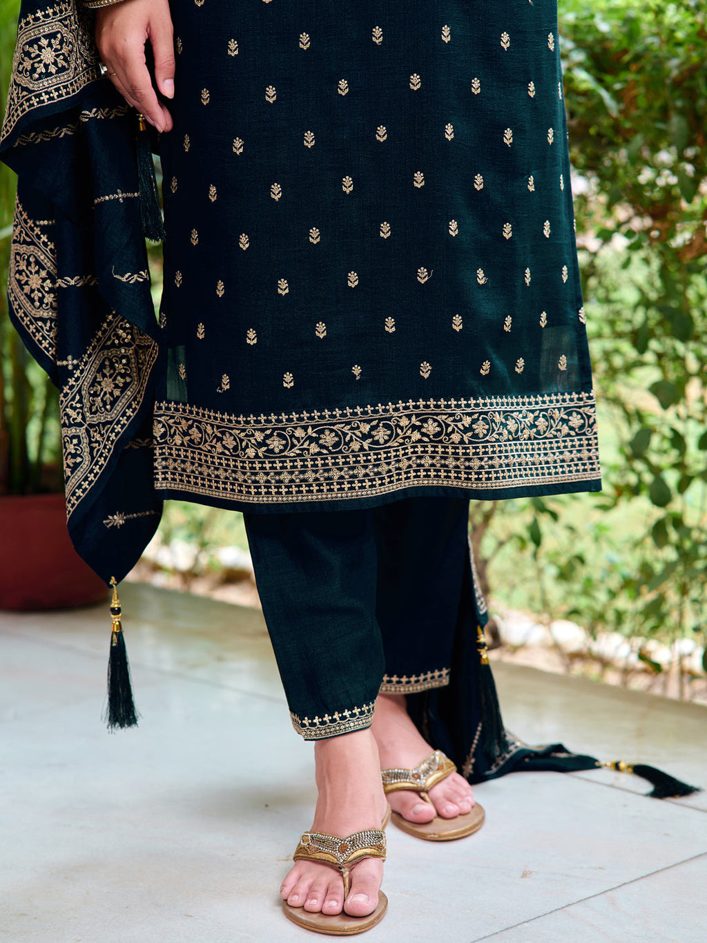 Embroidered Kurta With Pant & Embroidered Dupatta, Navy Blue - Hiral Fashion | Grocsy