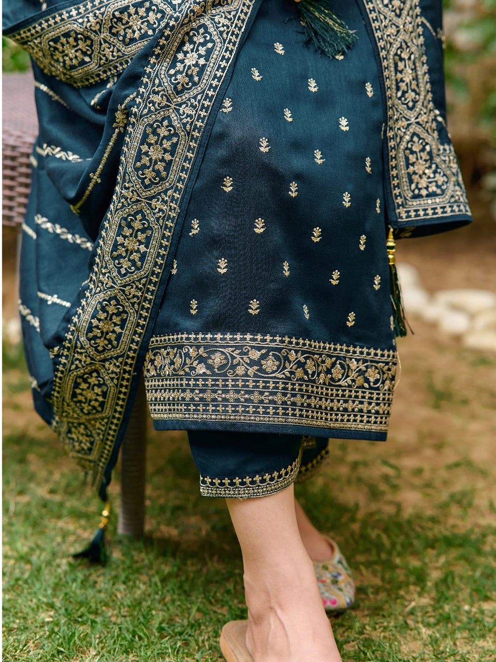 Embroidered Kurta With Pant & Embroidered Dupatta, Teal - Hiral Fashion | Grocsy