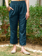 Embroidered Kurta With Pant & Embroidered Dupatta, Teal - Hiral Fashion | Grocsy