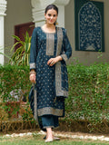 Embroidered Kurta With Pant & Embroidered Dupatta, Teal - Hiral Fashion | Grocsy