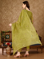 Pakistani Embroidered Organza Kurta With Pant & Embroidered Dupatta Luxury Premium, Multicolor - Hiral Fashion | Grocsy