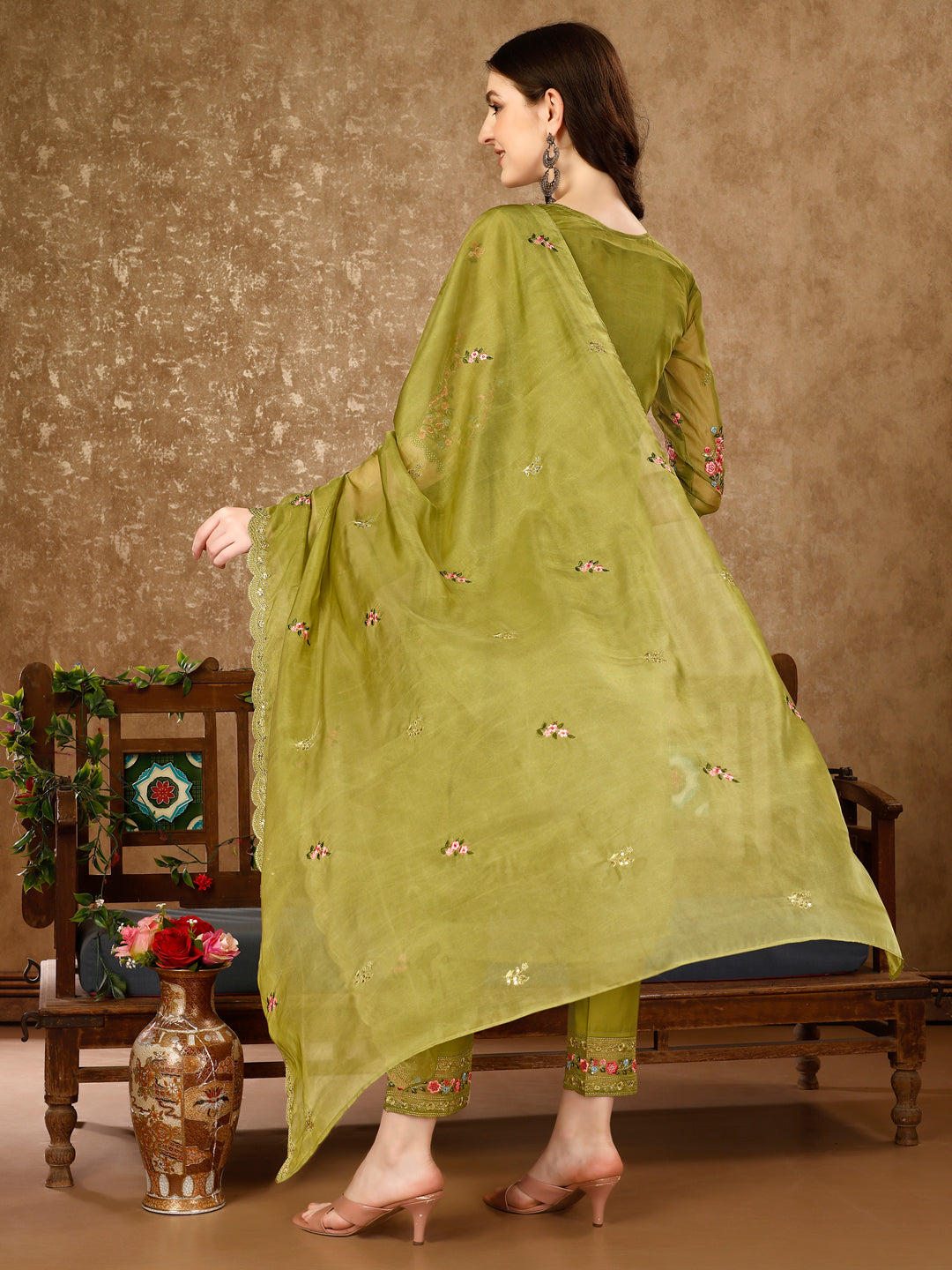 Pakistani Embroidered Organza Kurta With Pant & Embroidered Dupatta Luxury Premium, Multicolor - Hiral Fashion | Grocsy