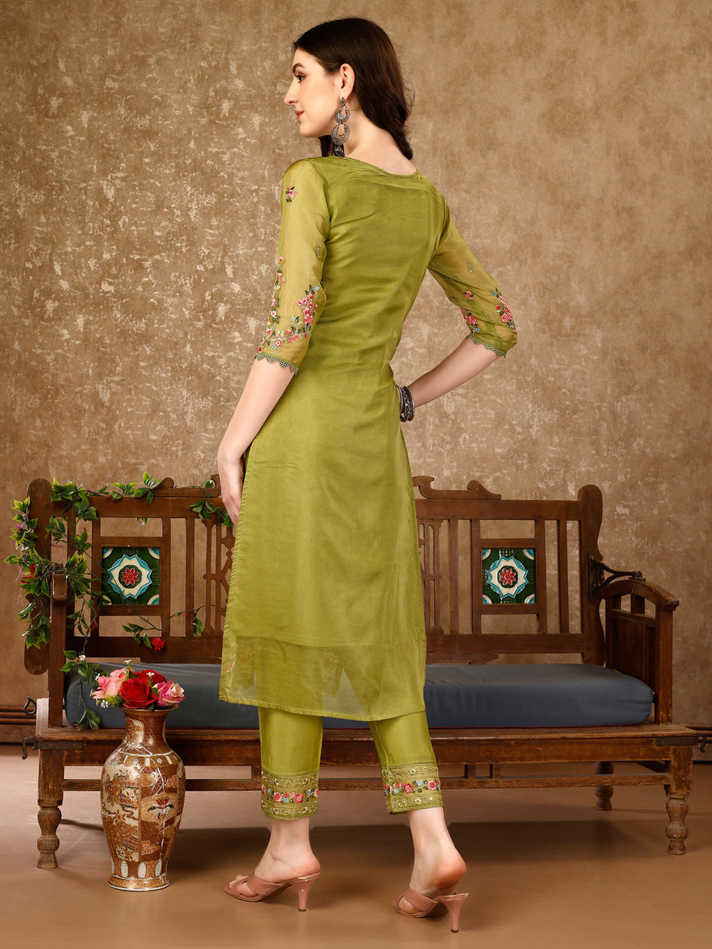 Pakistani Embroidered Organza Kurta With Pant & Embroidered Dupatta Luxury Premium, Multicolor - Hiral Fashion | Grocsy