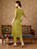 Pakistani Embroidered Organza Kurta With Pant & Embroidered Dupatta Luxury Premium, Multicolor - Hiral Fashion | Grocsy