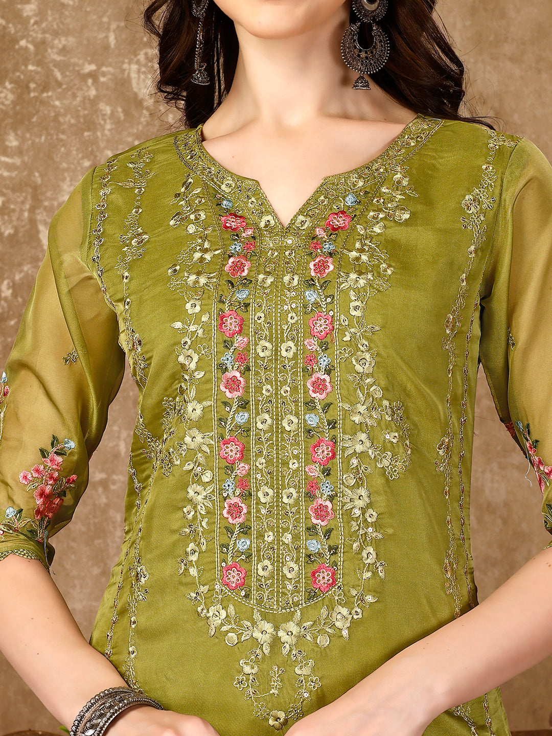 Pakistani Embroidered Organza Kurta With Pant & Embroidered Dupatta Luxury Premium, Multicolor - Hiral Fashion | Grocsy