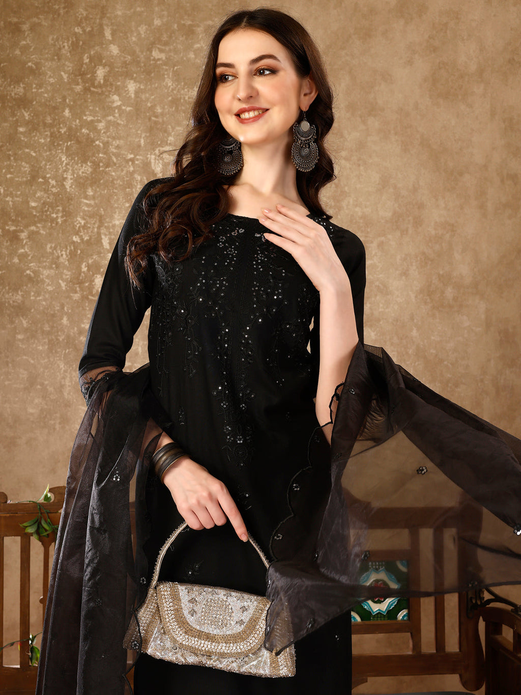 Pakistani Sequinned Embroidered Kurta With Pant & Embroidered Organza Dupatta Luxury Premium, Multicolor - Hiral Fashion | Grocsy