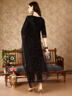 Pakistani Sequinned Embroidered Kurta With Pant & Embroidered Organza Dupatta Luxury Premium, Multicolor - Hiral Fashion | Grocsy