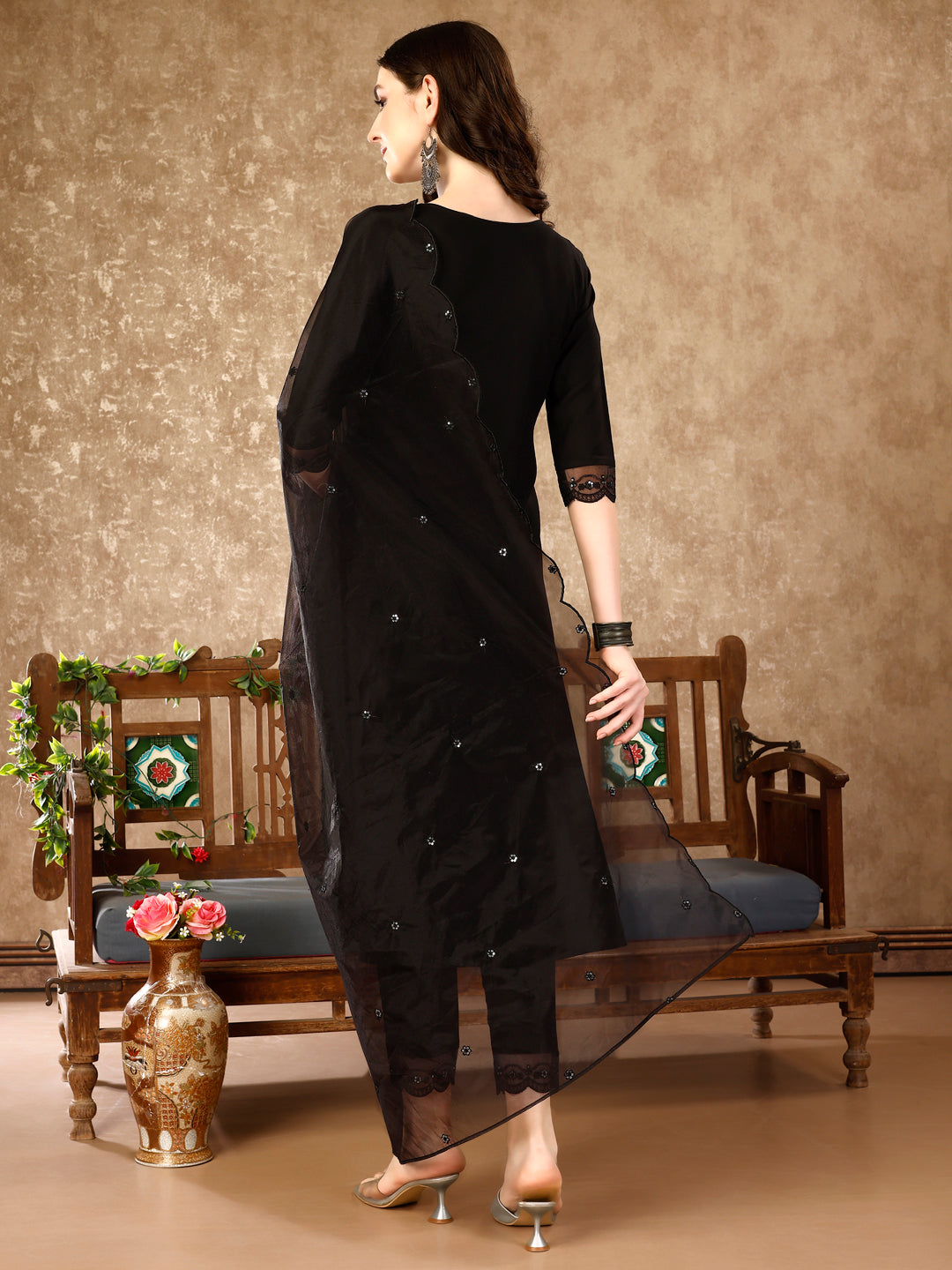 Pakistani Sequinned Embroidered Kurta With Pant & Embroidered Organza Dupatta Luxury Premium, Multicolor - Hiral Fashion | Grocsy