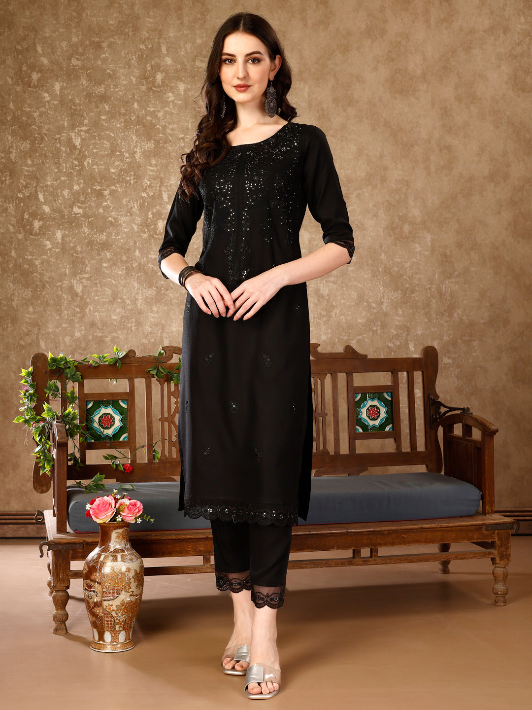 Pakistani Sequinned Embroidered Kurta With Pant & Embroidered Organza Dupatta Luxury Premium, Multicolor - Hiral Fashion | Grocsy