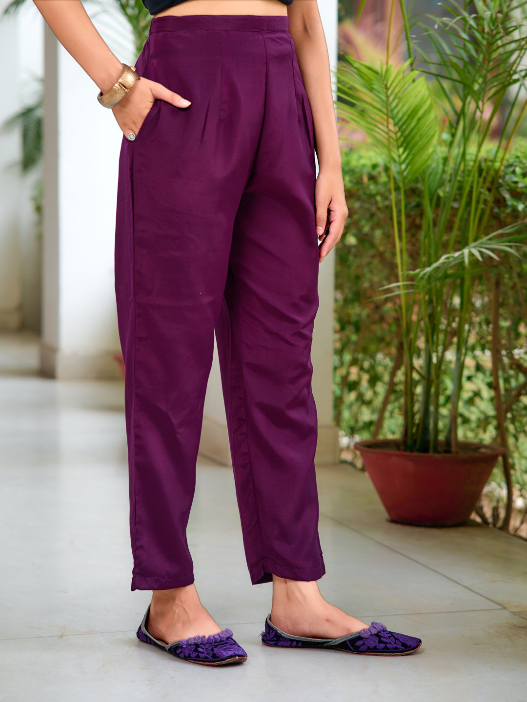 Embroidered Kurta With Pant & Printed Dupatta, Wine - Hiral Fashion | Grocsy