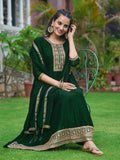 Anarkali Embroidered Kurta With Pant & Dupatta, Bottle-Green - Hiral Fashion | Grocsy