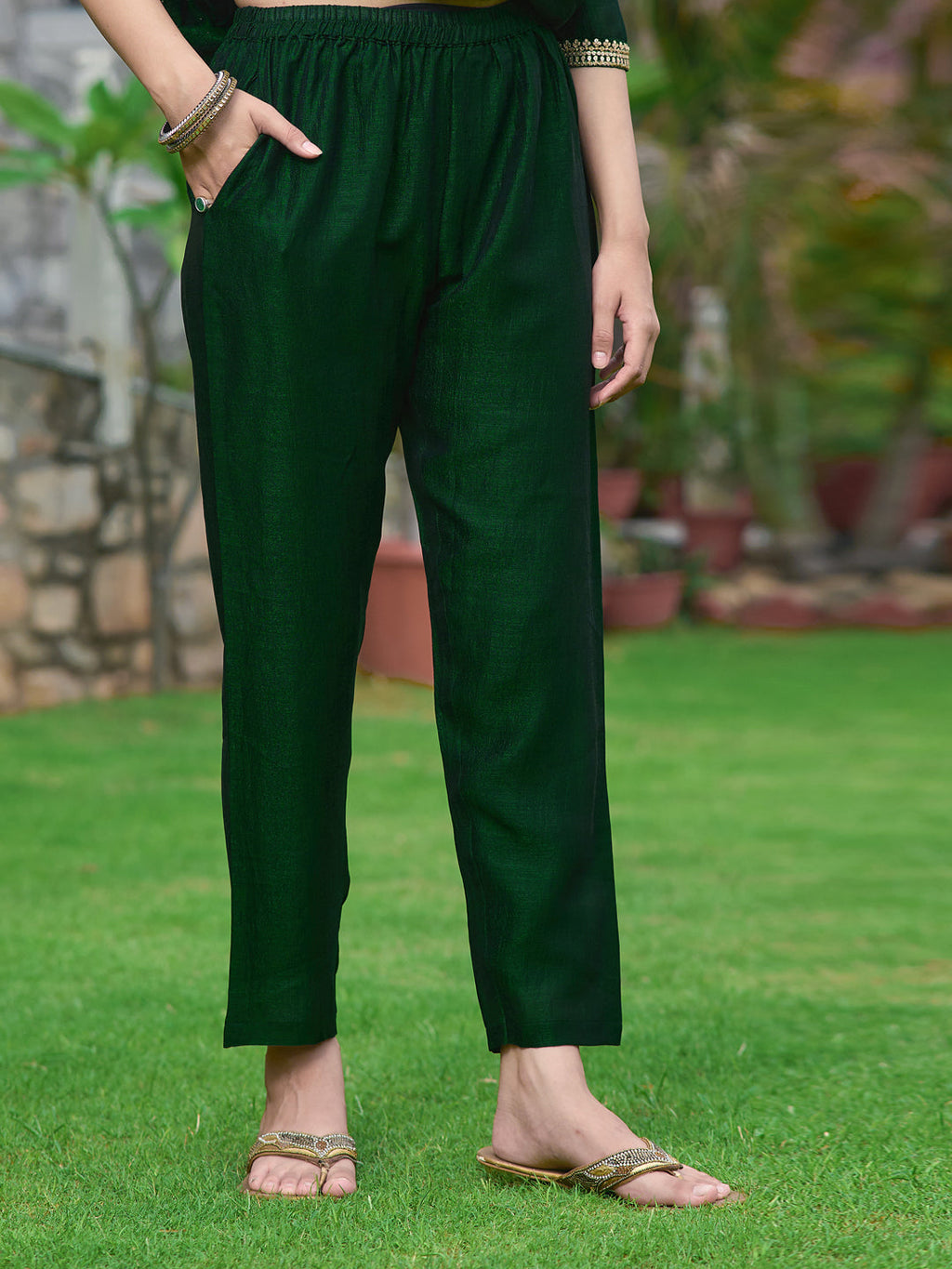 Anarkali Embroidered Kurta With Pant & Dupatta, Bottle-Green - Hiral Fashion | Grocsy