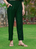 Anarkali Embroidered Kurta With Pant & Dupatta, Bottle-Green - Hiral Fashion | Grocsy