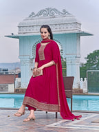 Anarkali Embroidered Kurta With Pant & Dupatta, Pink - Hiral Fashion | Grocsy