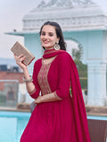 Anarkali Embroidered Kurta With Pant & Dupatta, Pink - Hiral Fashion | Grocsy