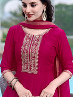 Anarkali Embroidered Kurta With Pant & Dupatta, Pink - Hiral Fashion | Grocsy