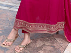 Anarkali Embroidered Kurta With Pant & Dupatta, Pink - Hiral Fashion | Grocsy
