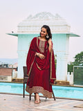 Anarkali Embroidered Kurta With Pant & Dupatta, Maroon - Hiral Fashion | Grocsy