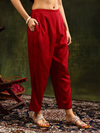 Sequined Embroidered Kurta With Pant & Embroidered Dupatta, Maroon - Hiral Fashion | Grocsy