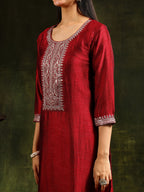 Sequined Embroidered Kurta With Pant & Embroidered Dupatta, Maroon - Hiral Fashion | Grocsy