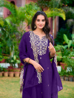 Embroidered Kurta With Pant & Embroidered Dupatta, Purple - Hiral Fashion | Grocsy