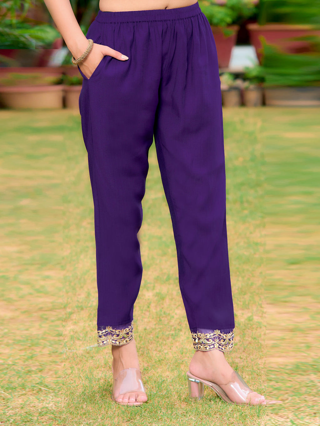 Embroidered Kurta With Pant & Embroidered Dupatta, Purple - Hiral Fashion | Grocsy