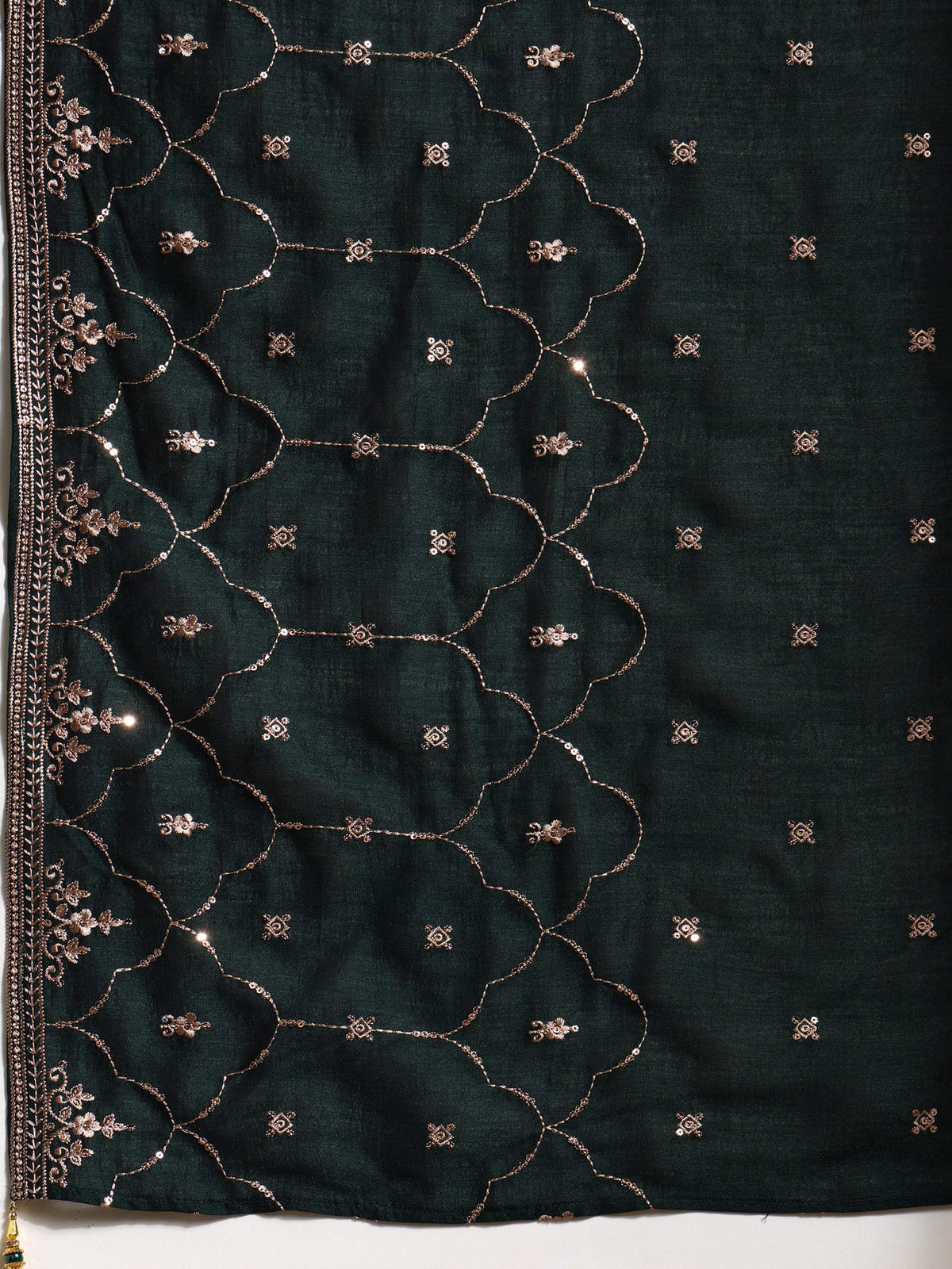 Sequined Embroidered Kurta With Pant & Embroidered Dupatta, Green - Hiral Fashion | Grocsy