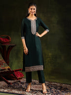 Sequined Embroidered Kurta With Pant & Embroidered Dupatta, Green - Hiral Fashion | Grocsy