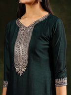 Sequined Embroidered Kurta With Pant & Embroidered Dupatta, Green - Hiral Fashion | Grocsy