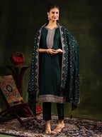 Sequined Embroidered Kurta With Pant & Embroidered Dupatta, Green - Hiral Fashion | Grocsy