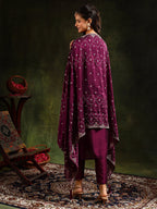 Sequined Embroidered Kurta With Pant & Embroidered Dupatta, Purple - Hiral Fashion | Grocsy