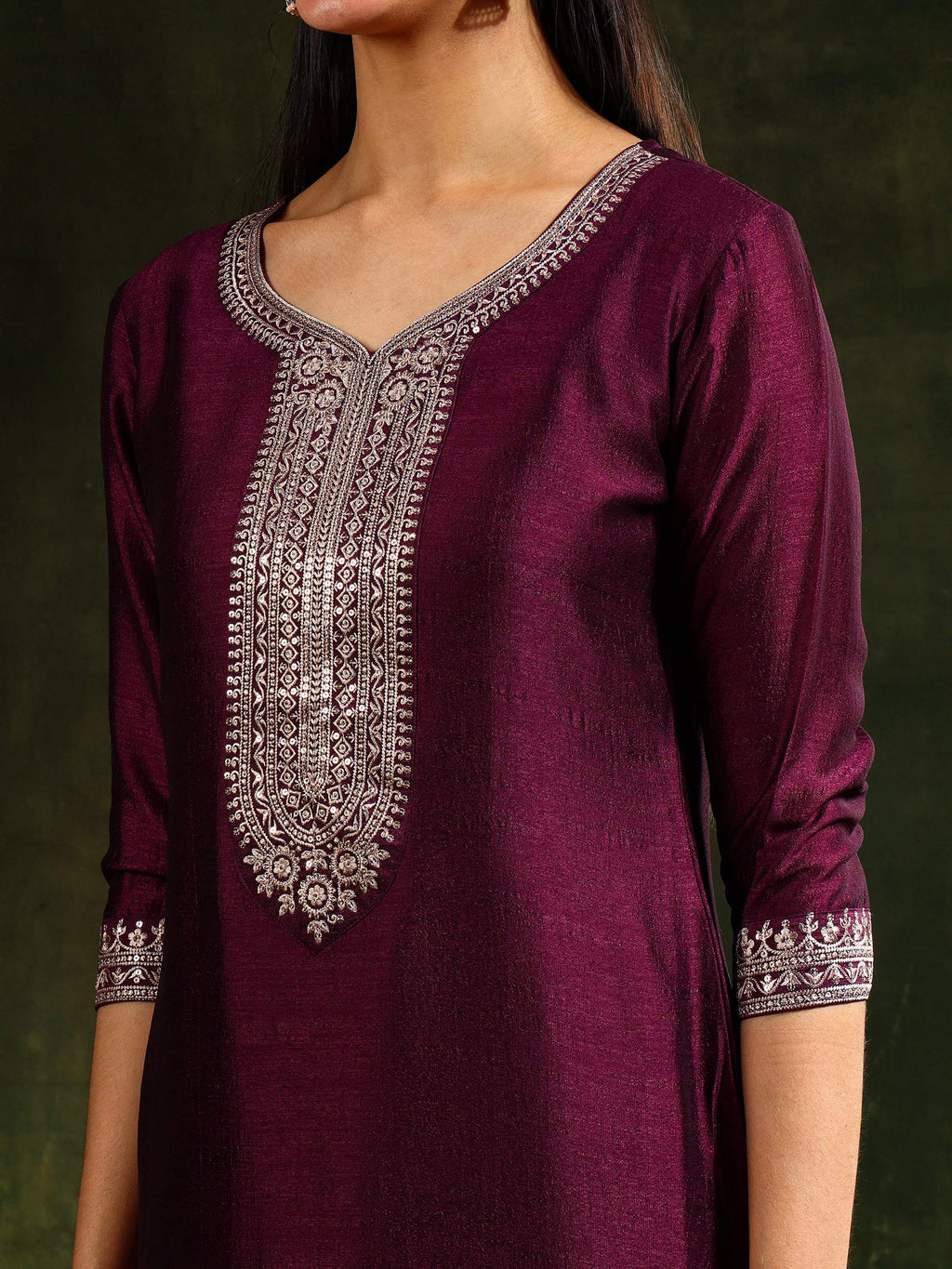 Sequined Embroidered Kurta With Pant & Embroidered Dupatta, Purple - Hiral Fashion | Grocsy