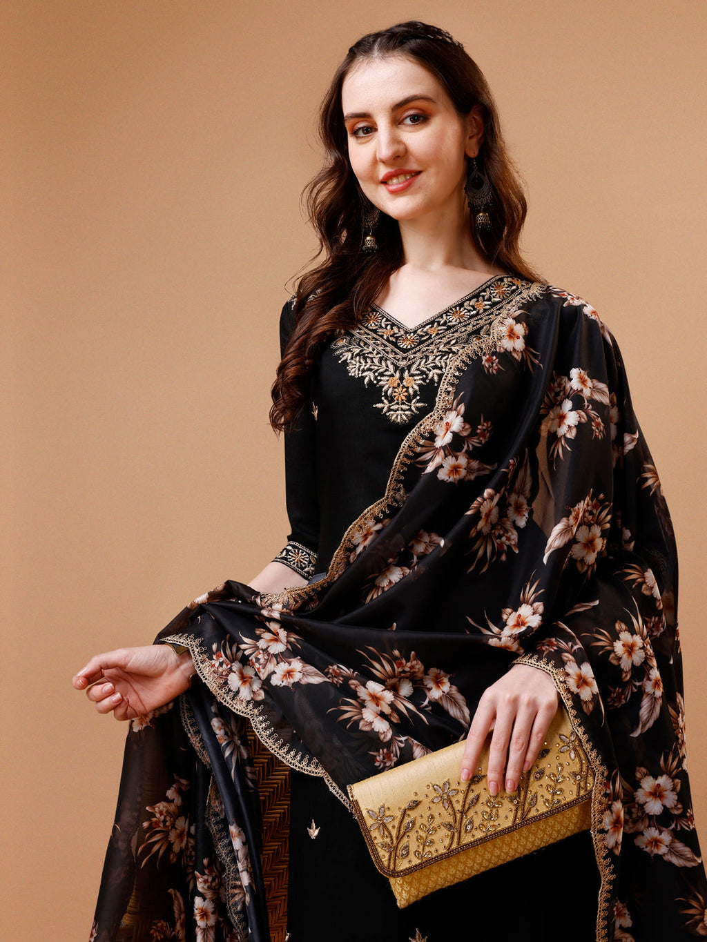 Embroidered Kurta With Pant & Floral Printed Cut Embroidered Work Dupatta Premium, Multicolor - Hiral Fashion | Grocsy
