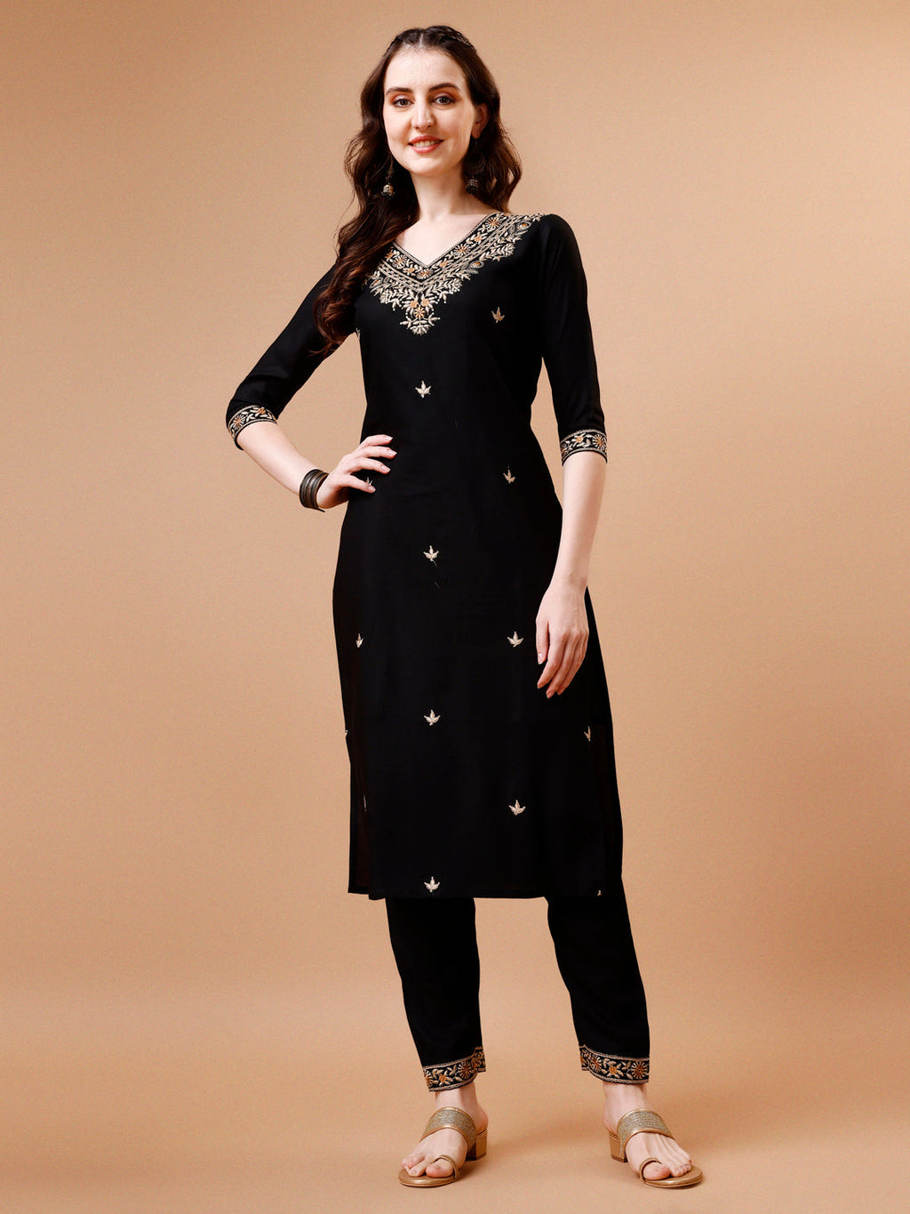 Embroidered Kurta With Pant & Floral Printed Cut Embroidered Work Dupatta Premium, Multicolor - Hiral Fashion | Grocsy