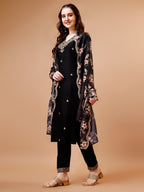 Embroidered Kurta With Pant & Floral Printed Cut Embroidered Work Dupatta Premium, Multicolor - Hiral Fashion | Grocsy