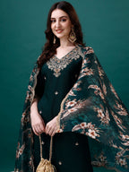 Embroidered Kurta With Pant & Embroidered & Printed Dupatta, Multicolor - Hiral Fashion | Grocsy