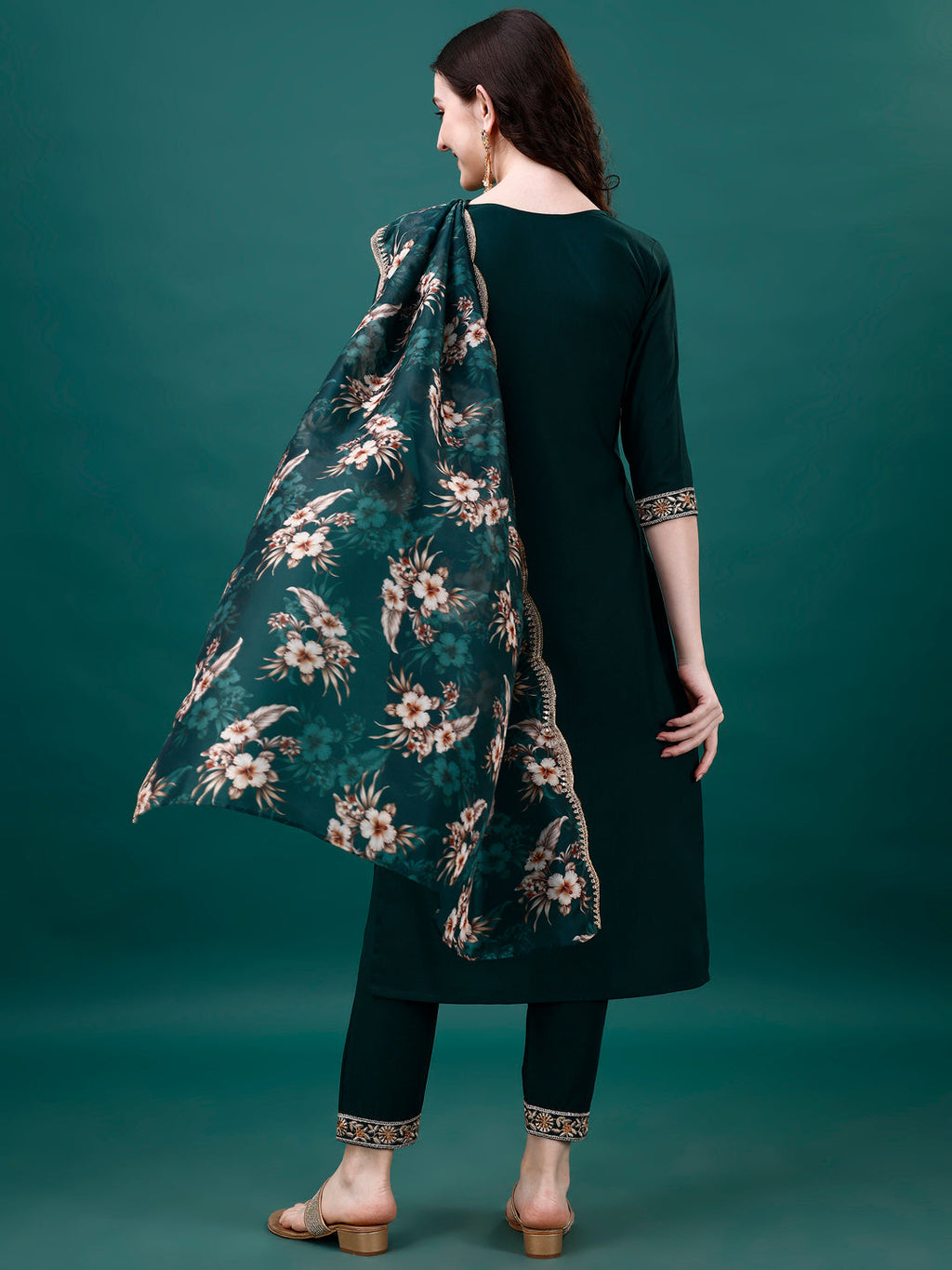Embroidered Kurta With Pant & Embroidered & Printed Dupatta, Multicolor - Hiral Fashion | Grocsy