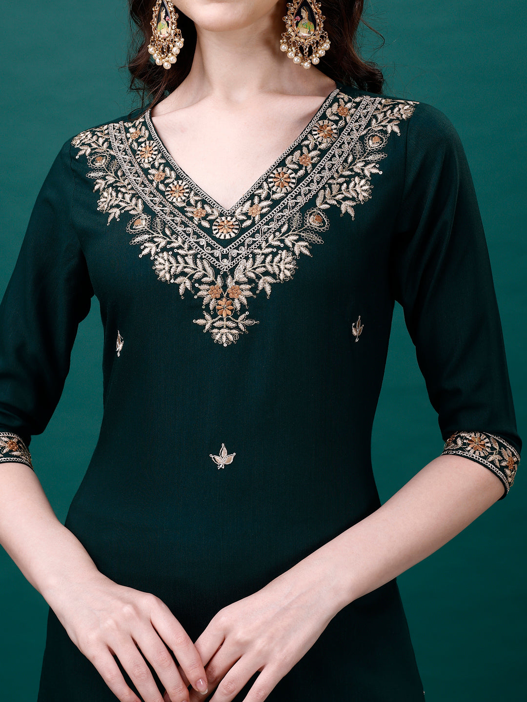 Embroidered Kurta With Pant & Embroidered & Printed Dupatta, Multicolor - Hiral Fashion | Grocsy