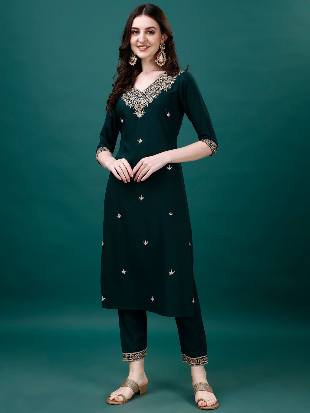 Embroidered Kurta With Pant & Embroidered & Printed Dupatta, Multicolor - Hiral Fashion | Grocsy