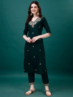 Embroidered Kurta With Pant & Embroidered & Printed Dupatta, Multicolor - Hiral Fashion | Grocsy