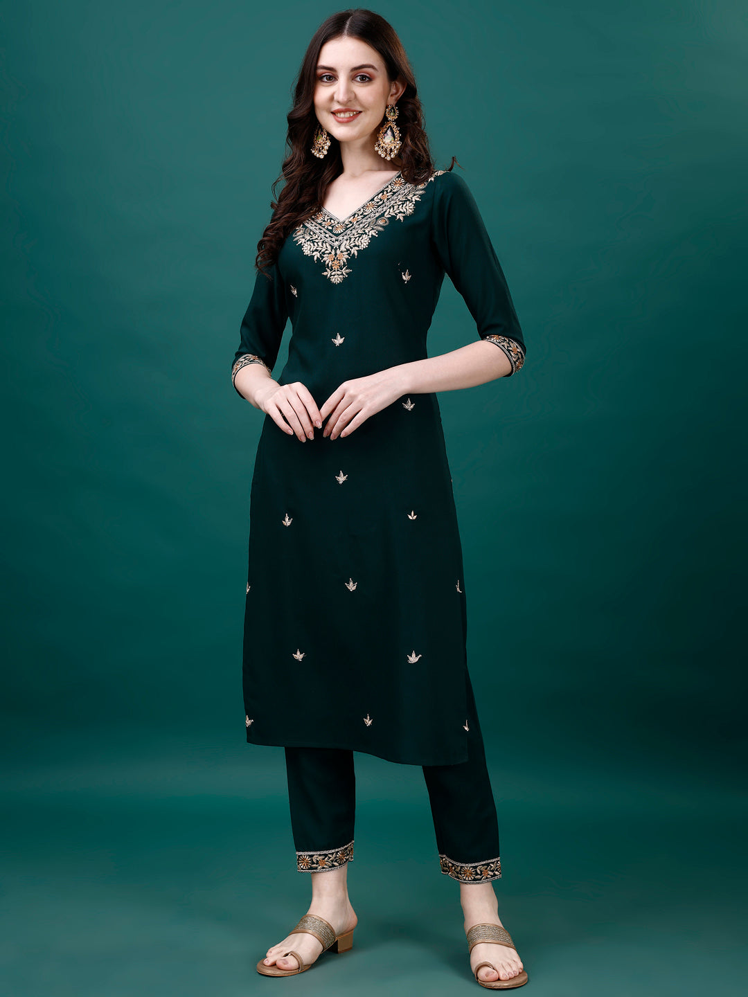 Embroidered Kurta With Pant & Embroidered & Printed Dupatta, Multicolor - Hiral Fashion | Grocsy