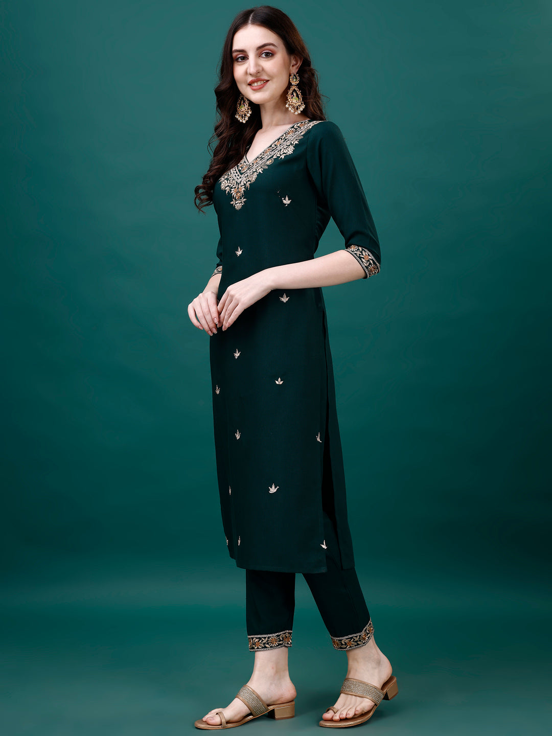 Embroidered Kurta With Pant & Embroidered & Printed Dupatta, Multicolor - Hiral Fashion | Grocsy