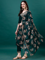 Embroidered Kurta With Pant & Embroidered & Printed Dupatta, Multicolor - Hiral Fashion | Grocsy